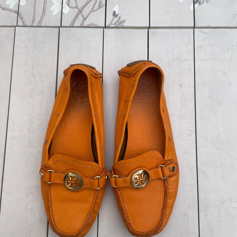 Tory Burch Vibrant Orange Leather Loafers